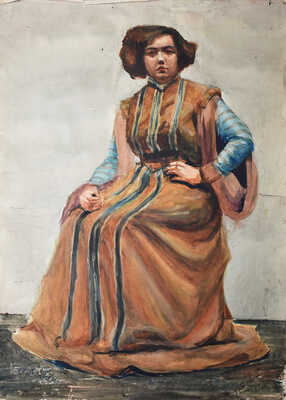 Дейнеко Ольга Константиновна. Эскиз костюма дамы в коричневом платье 